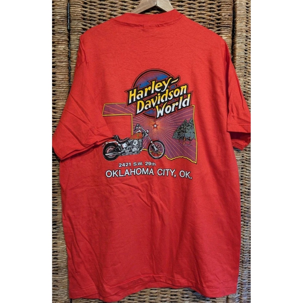 Vintage 90s Harley Davidson The Springer Red 3D Emblem Single Stitch XL Oklahoma - Picture 4 of 6